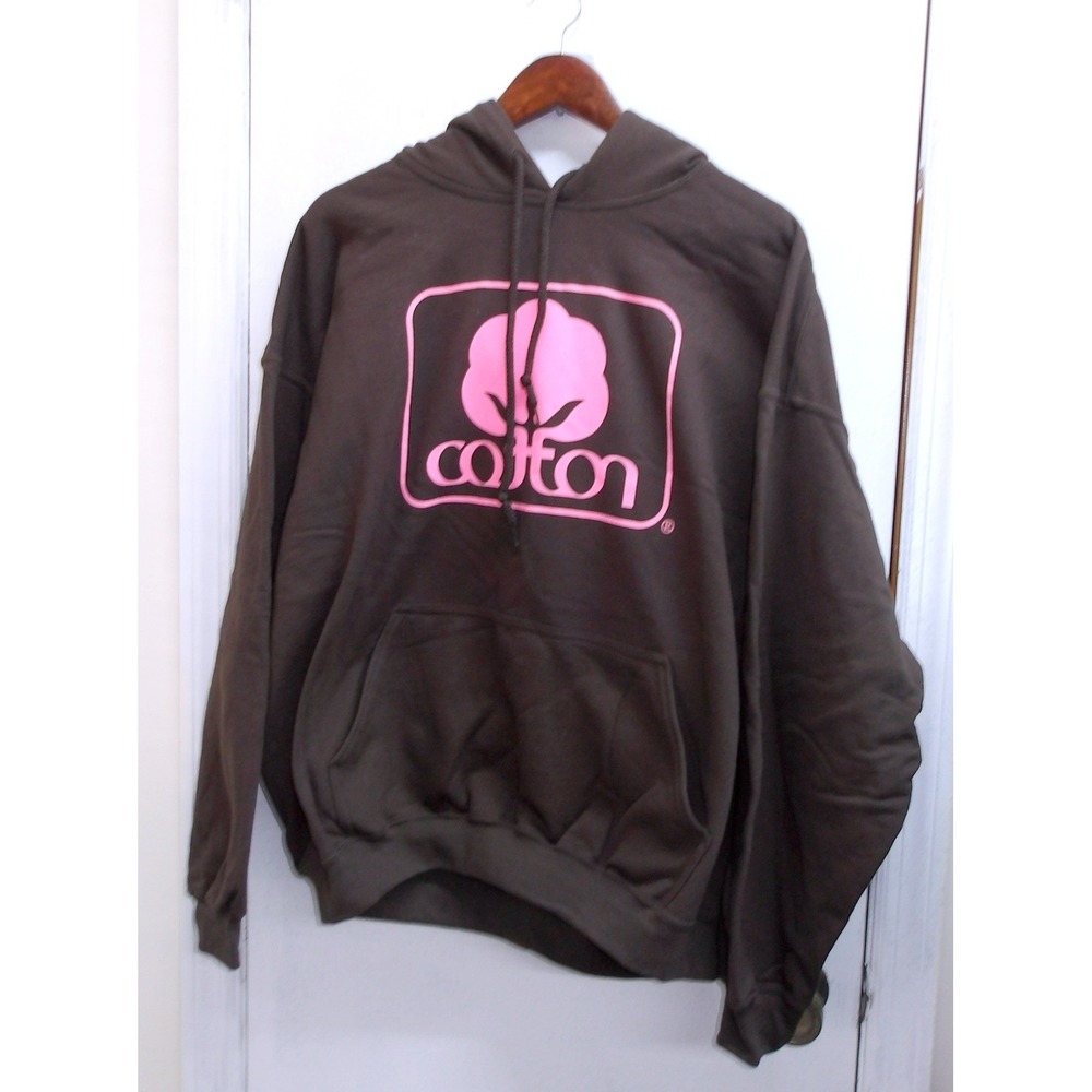 Brown Cotton Hoodie Pink Logo Graphic Pullover Sweatshirt‎ Women's XL /#26147 - Picture 2 of 6